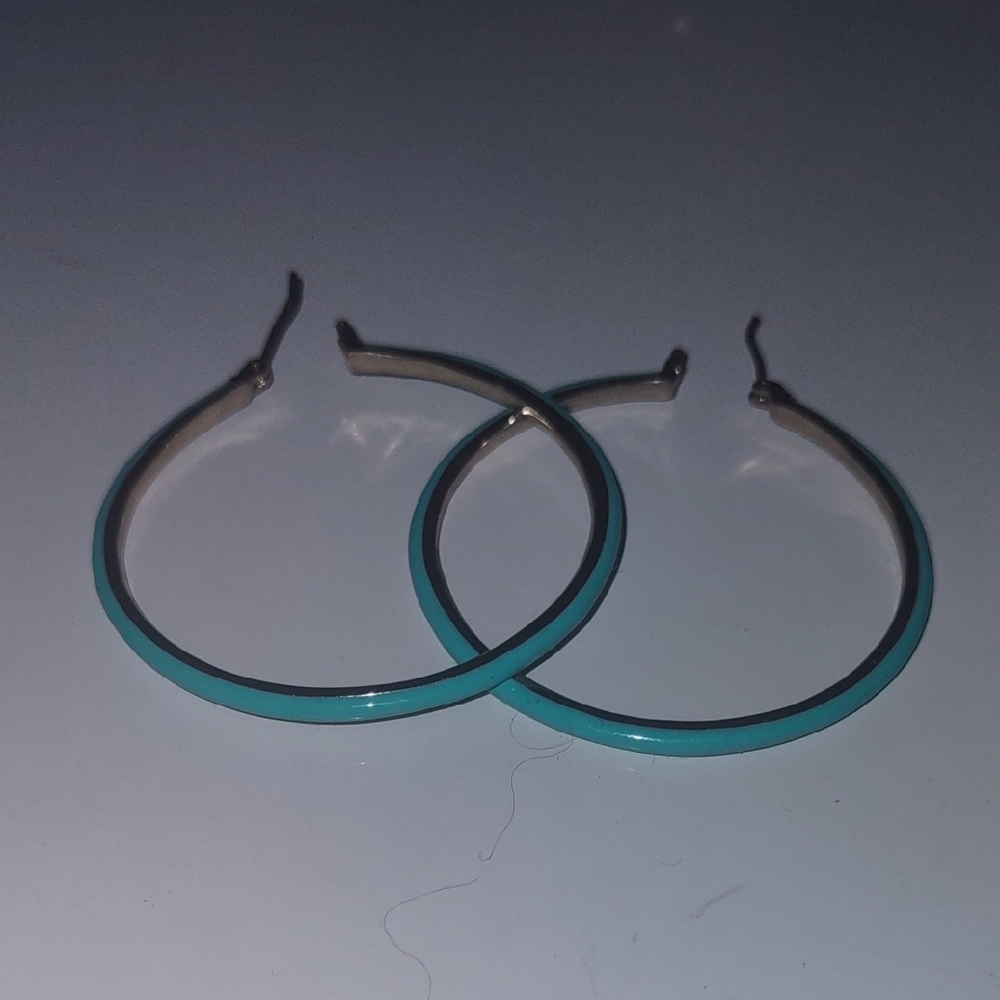 Vintage DKNY Turquoise & Gold Tone Large Hoop Earrings - MSRP $38